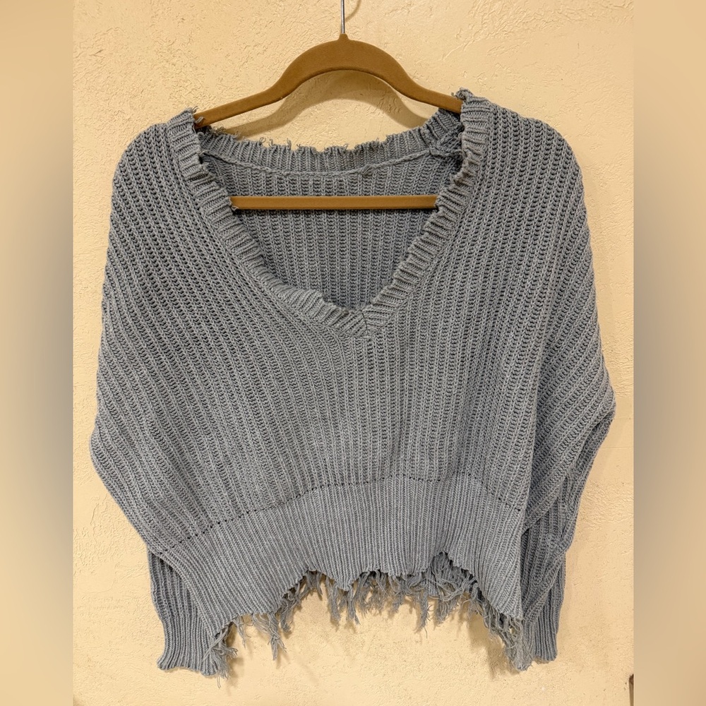 H&M Gray Frayed Knit Sweater